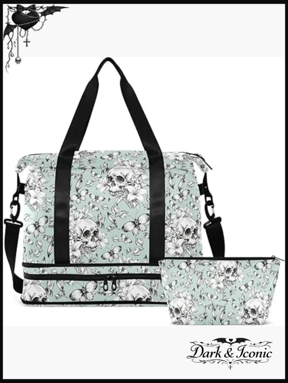 Gothic Skull Vintage Travel Duffel Tote Bag with Wet Pocket